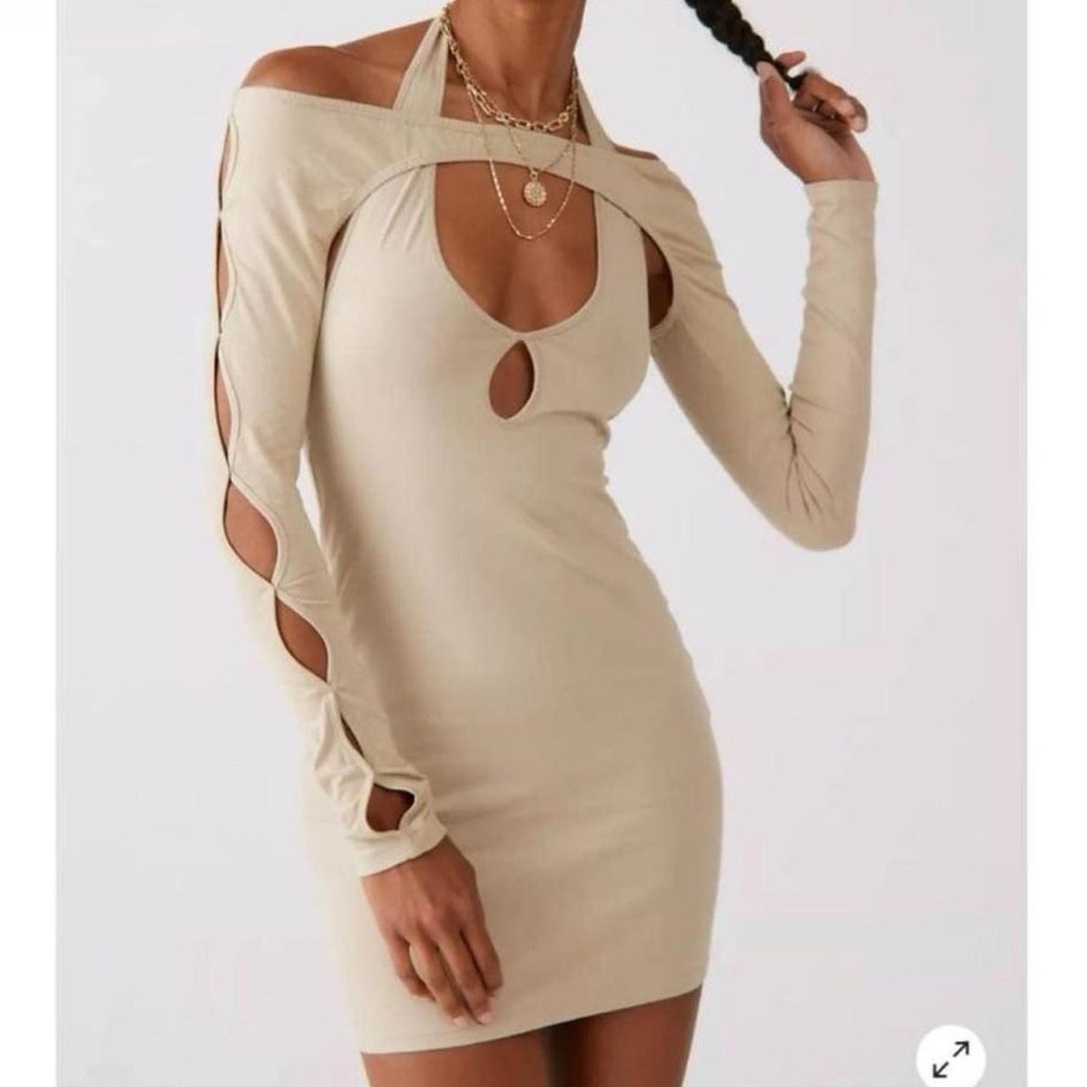 urban outfitters long sleeve beige dress